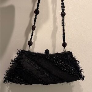 Mary Frances Black Beaded Clutch with Beaded Strap